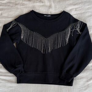 All Saints Black Sweater with Silver Fringe